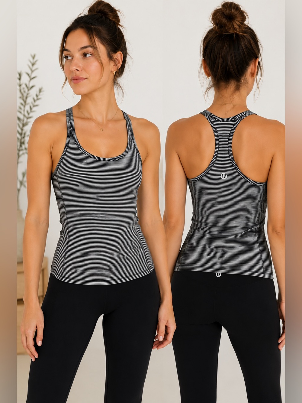 Lululemon Black White Stripe Racerback Tank | Yoga Pilates Athleisure Bra Top